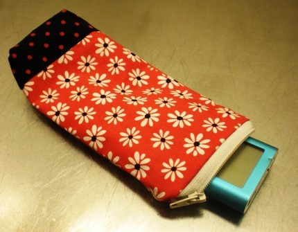 Red Flowers and Polka Dots Zippered Pouch 